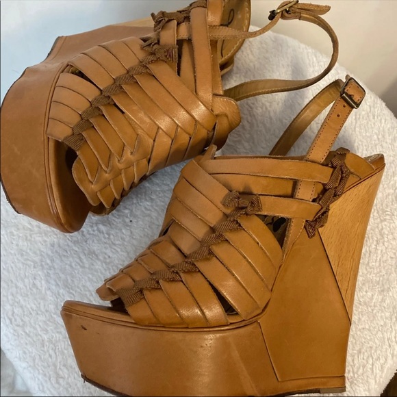 Lanvin leather wedge platform sandals 37 - Picture 9 of 12